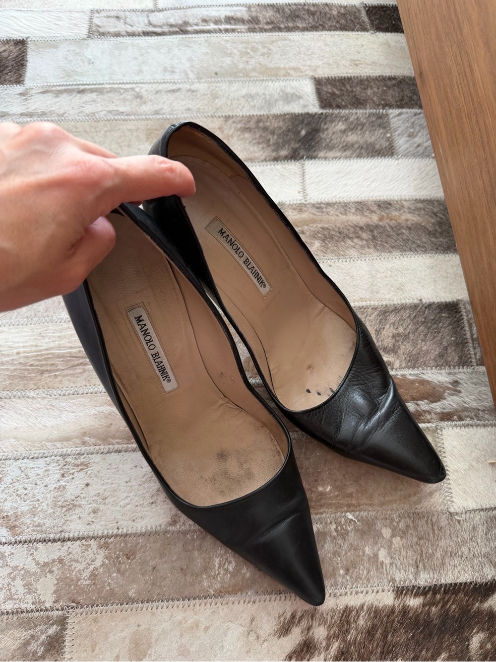 Manolo Blahnik Black Pointed-Toe Leather Pumps